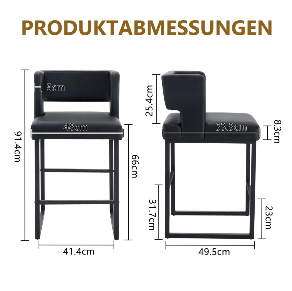 Sgabello da bar con seduta imbottita; gambe in metallo e rivestimento in PU nero