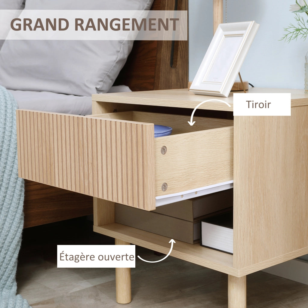 Comodino con cassetti e ripiani ¨C zephmum ¨C Legno naturale 47x47x50 cm