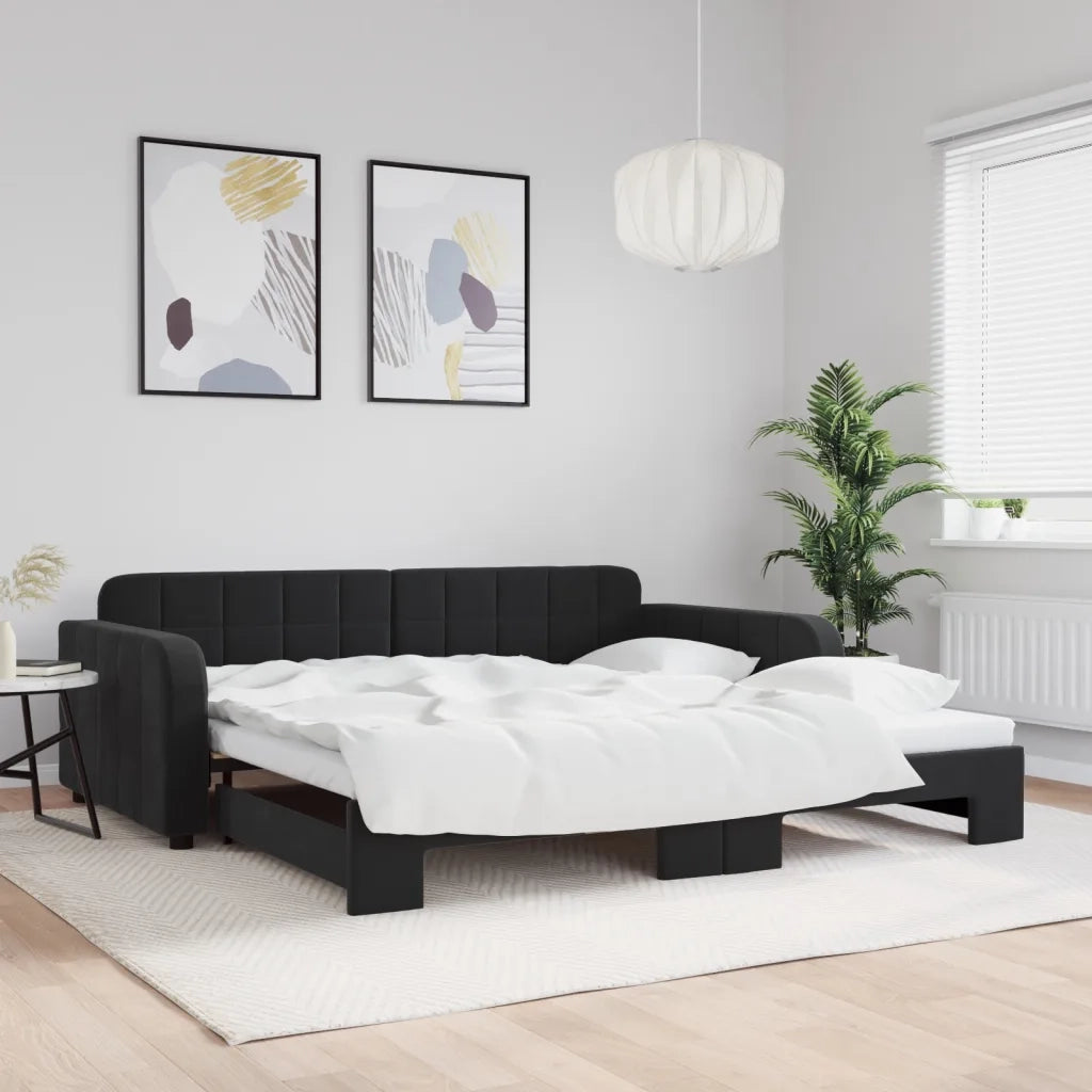 Divano Letto con Letto Estraibile-Sofa Letto-Daybed Nero 100x200 cm in Velluto 376154