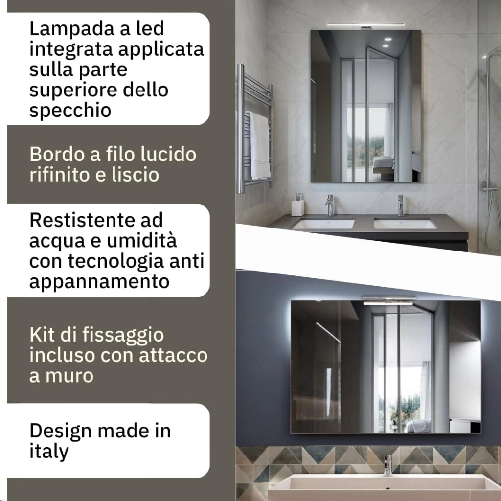 Specchio con luce SOLE 120x70 cm - Specchio da parete con luci LED - Specchio bagno con kit di fissaggio - Specchio da parete moderno - Luce specchio bagno