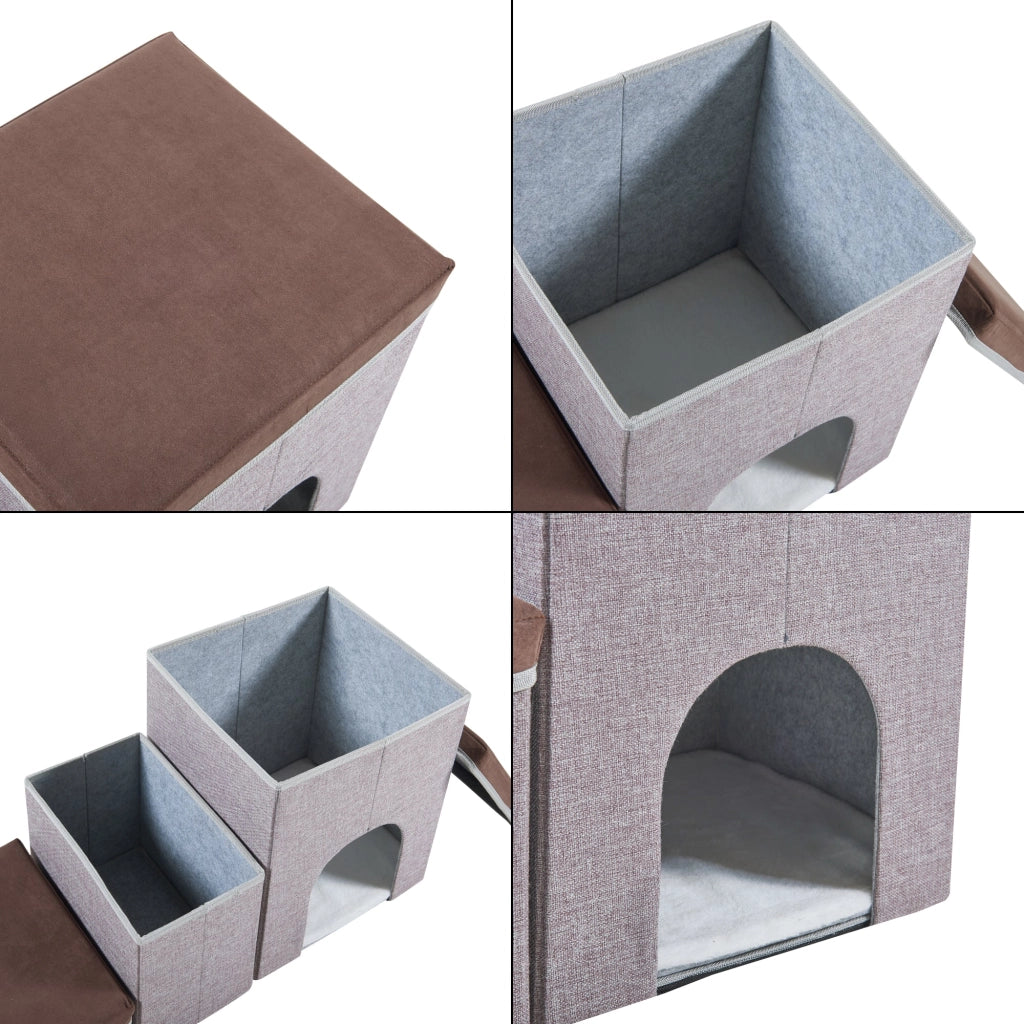 Scaletta per cani a 3 gradini 76 x 33 x 43 cm con cuccia marrone scuro/grigia 03_0009457