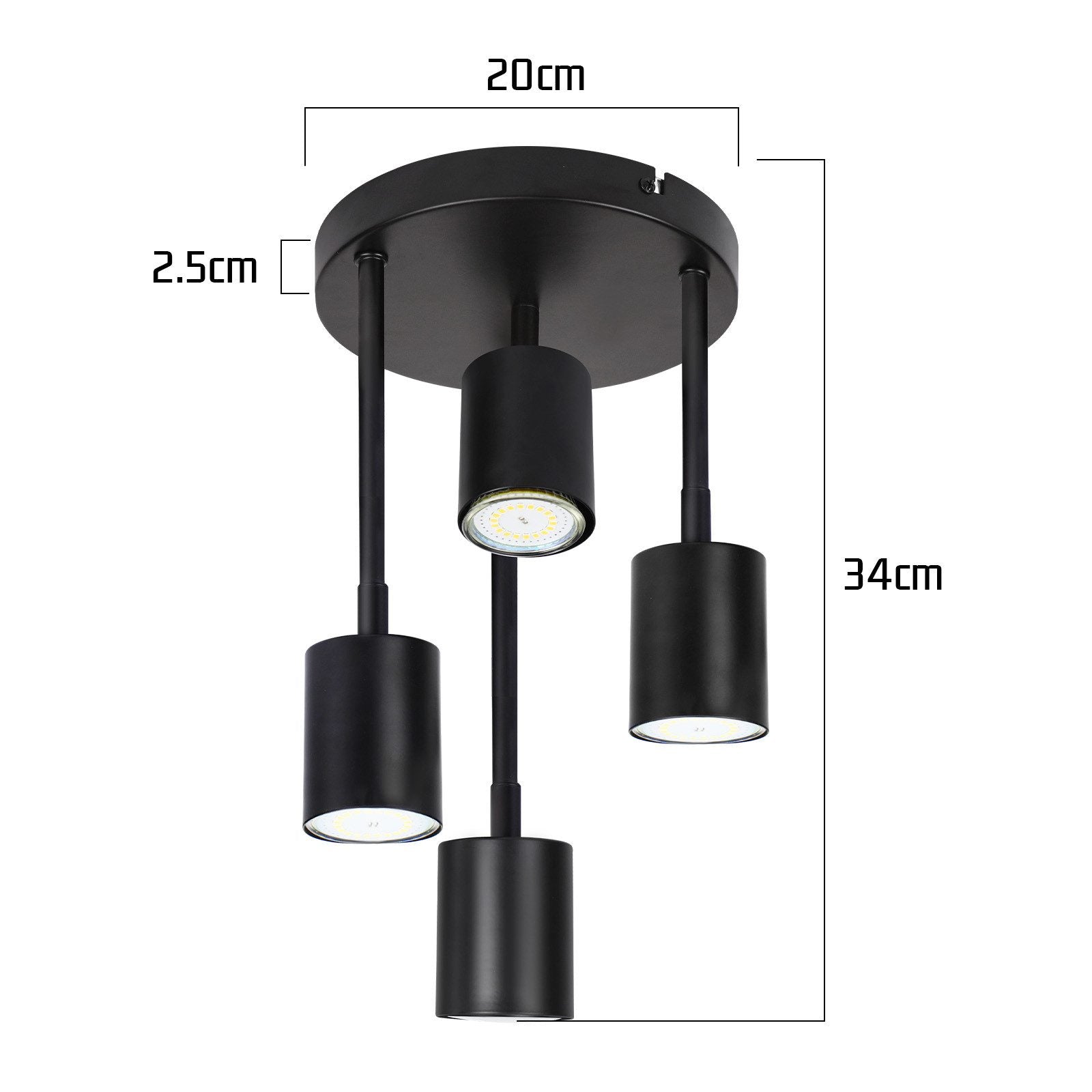 ZMH Lampada da soffitto nera 4 faretti LED GU10 orientabili 350° plafoniera per cucina