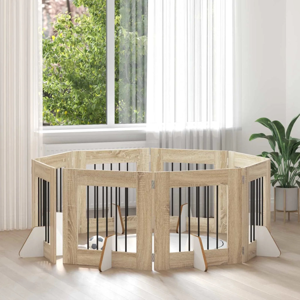 Cancello per cani con supporti 8 pcs Rovere Sonoma 60 x 60 cm 892164