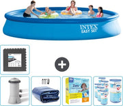 Piscina Rond Opblaasbar Easy Set - 457 x 84 cm - Blu - Inclusa Pomp, Vela Solare, Kit Manutenzione, Filtro, Pavimento in Pietra