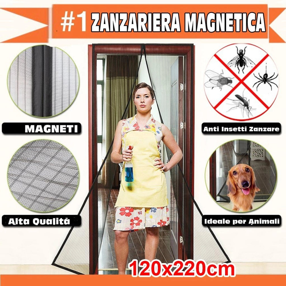 Trade Shop - Zanzariera Magnetica Universale 120 X 220 Cm Magneti Tenda Colore Nero Bianco -
