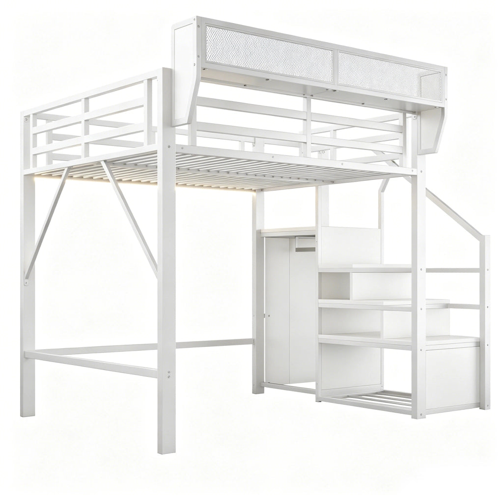 LETTO a soppalco 140x200 cm in metallo bianco con LED