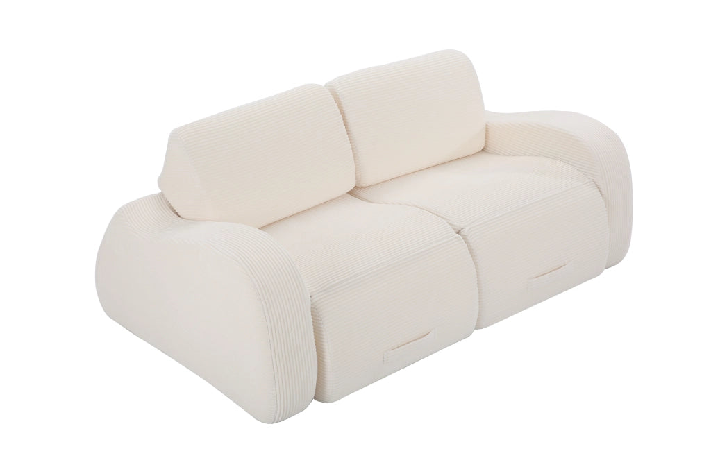 Divano Modulare con Funzione Letto, Combinazione Flessibile senza Attrezzi, in Velluto a Coste Beige