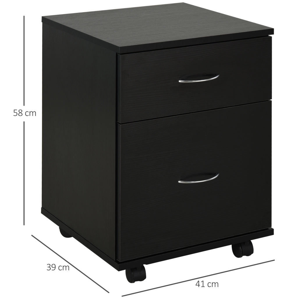 Cassettiera con Ruote ¨C Zephmum ¨C Legno, 2 Cassetti, 41x39x58 cm, Nero