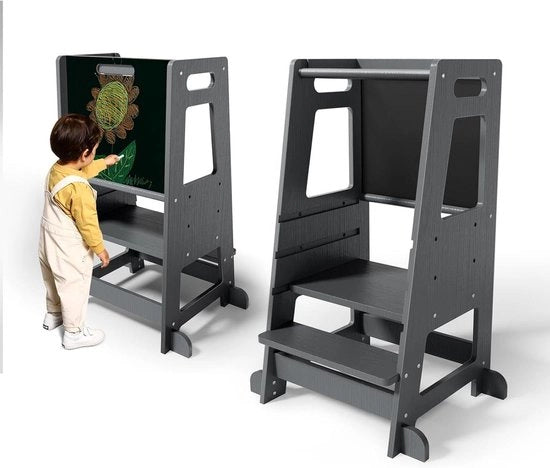 Tavolo di apprendimento in legno con altezza regolabile per bambini e neonati con pannelli laterali per attività Montessori