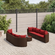 Set Divani da Giardino 9pz con Cuscini Marrone in Polyrattan