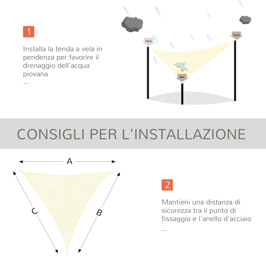 Tenda a Vela Triangolare ¨C Zephmum ¨C Tessuto HDPE Leggero e Resistente Crema 5x5x5m