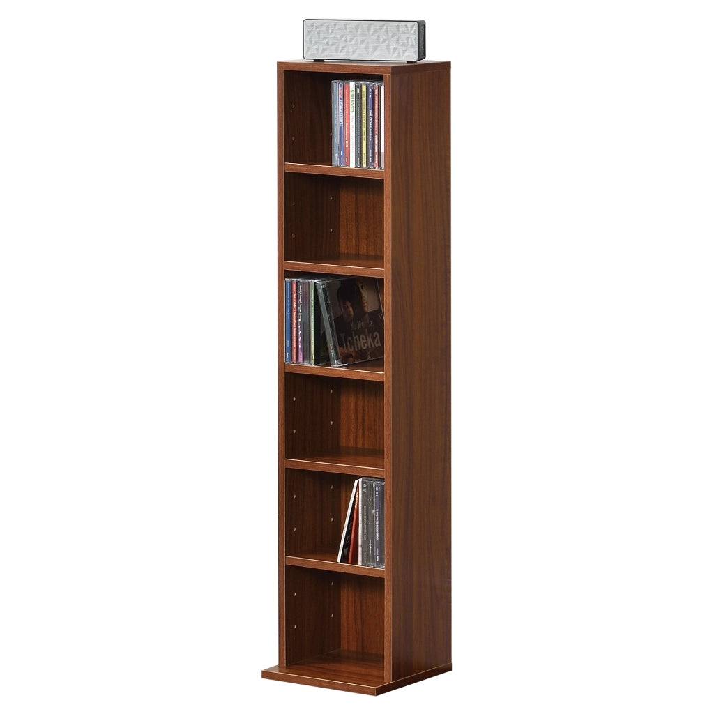 Scaffale a Colonna Tynset con 6 Scomparti per CD DVD 90x20x20 cm Effetto Noce [en.casa]