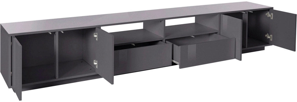 Mobile TV 4 Ante 2 Cassetti 260x41,4x46 cm Bloom Grigio Antracite Laccato Lucido