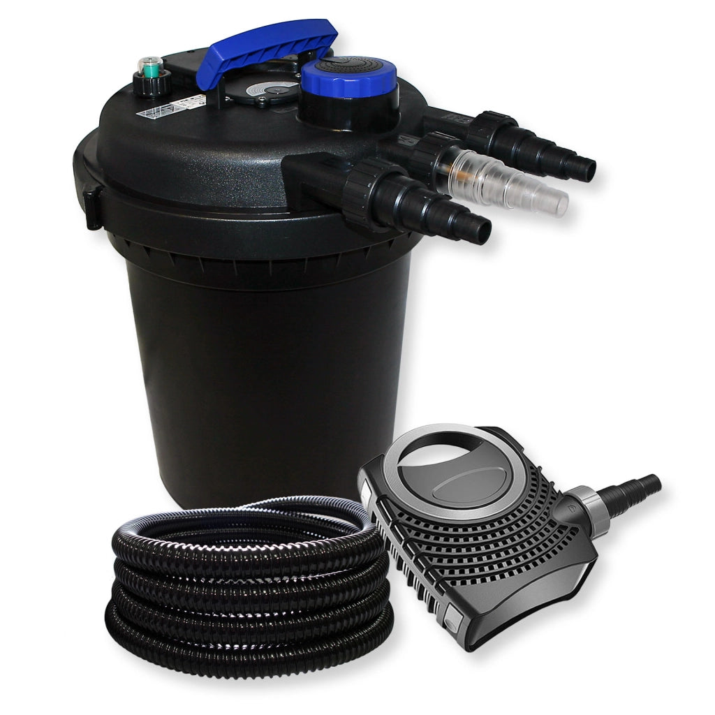 Set per laghetti da 10000l Filtro a pressione Chiarificatore UVC 11W Pompa 70W Tubo 25m