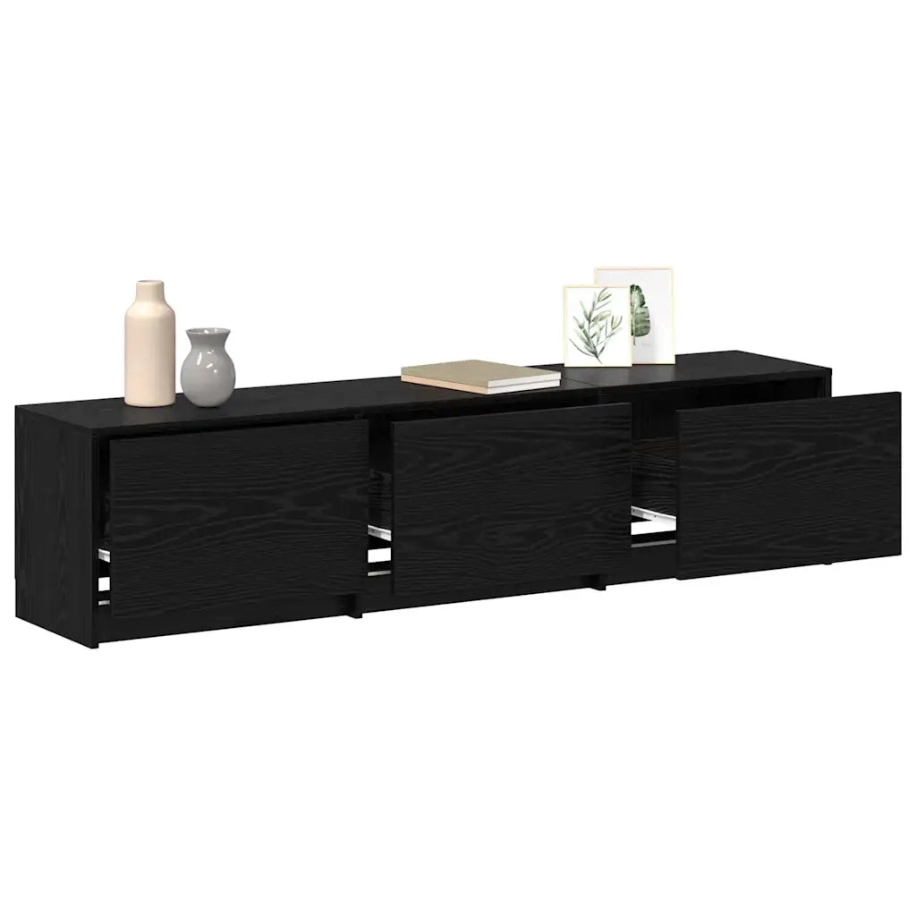 Mobile TV con LED con cassetto-Credenza TV Rovere Nero 162 x 34 x 40 cm