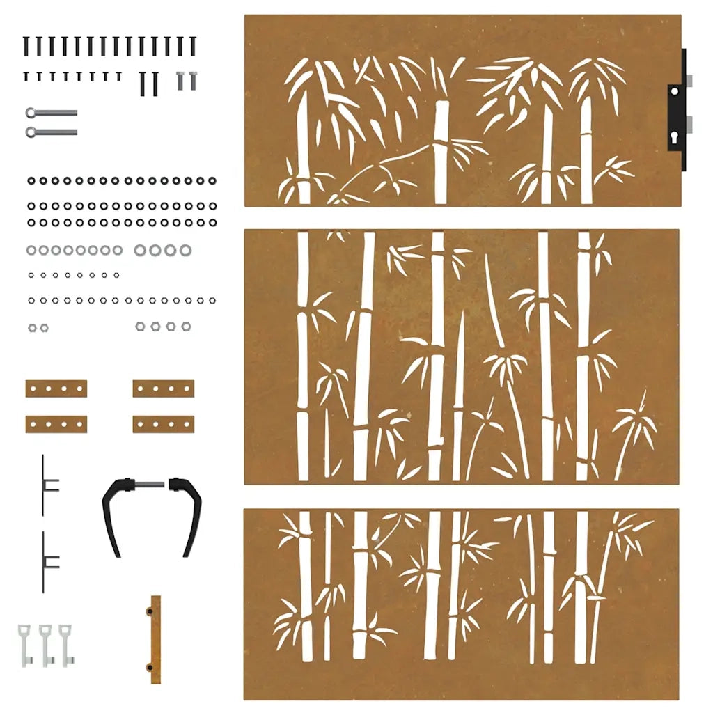 Cancello da giardino 85x125 cm in acciaio Corten e design in bambù 153234