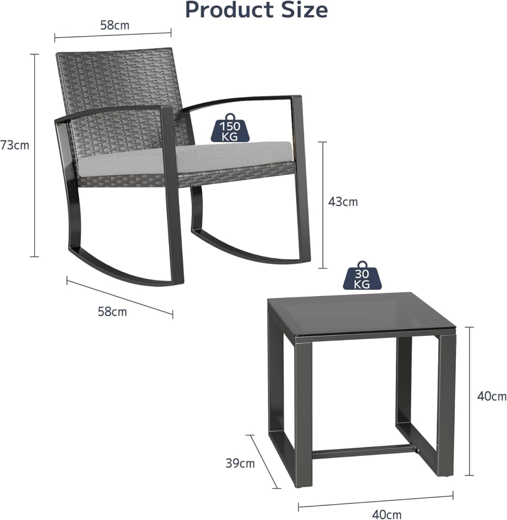 Set di Mobili da Balcone,Set Tavolino e Sedie da Giardino,Set di Mobili da Giardino in Rattan,2 Sedie da Esterno e 1 Tavolino,per Giardino Cortile Piscina (Grigio)
