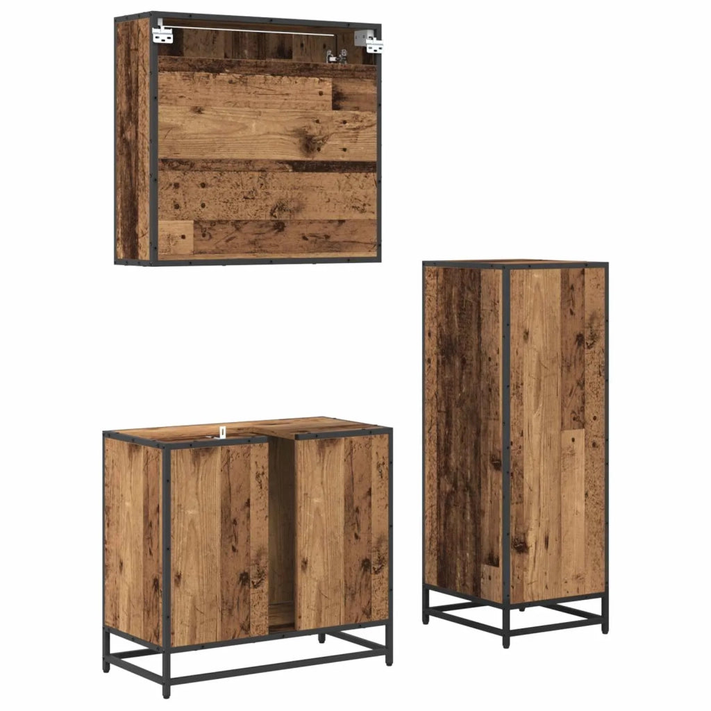 Set di mobili per il bagno con cassetto 3 pcs Legno vecchio 3402332