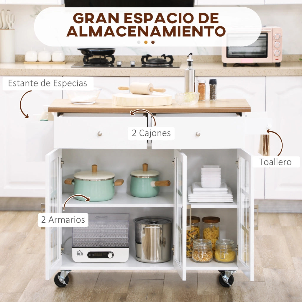 Isola Cucina con Carrello ¨C zephmum ¨C Bianco 124.5x39.5x90 cm
