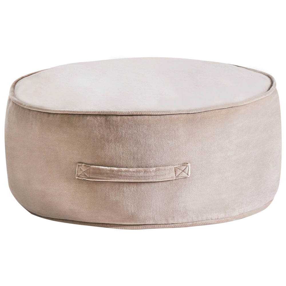 Pouf rotondo moderno in velluto per soggiorno e camera da letto marrone chiaro stile glamour