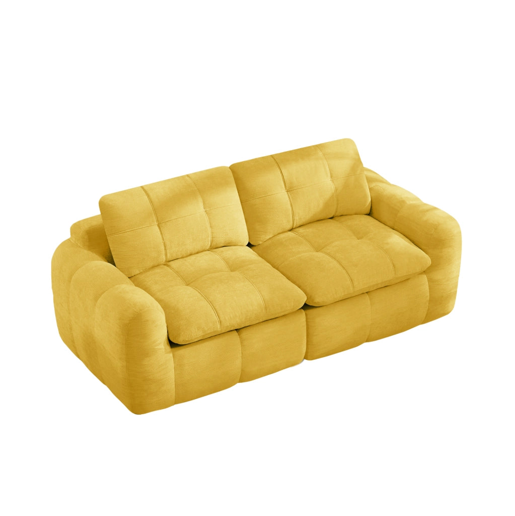Divano modulare 2 posti in chenille gialla 194x97x68 cm con seduta profonda