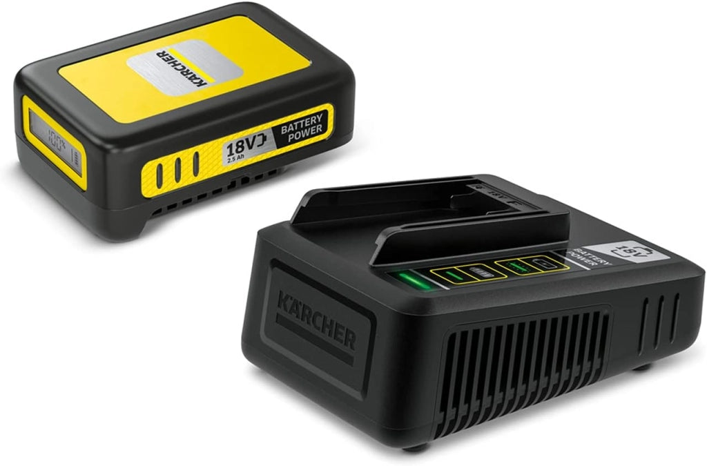 Kärcher Starter kit 18/50 18 V, batteria agli ioni di litio da 18 V/5 Ah con caricabatterie, tempo di ricarica: 100% in meno di 2.5 ore, per tutti i dispositivi della piattaforma 18 V Battery Power