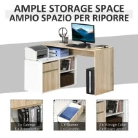 Scrivania Angolare, Scrivania ad Angolo per Computer da Camera o Ufficio, Scrivania Salvaspazio in Legno, Rovere e Bianco