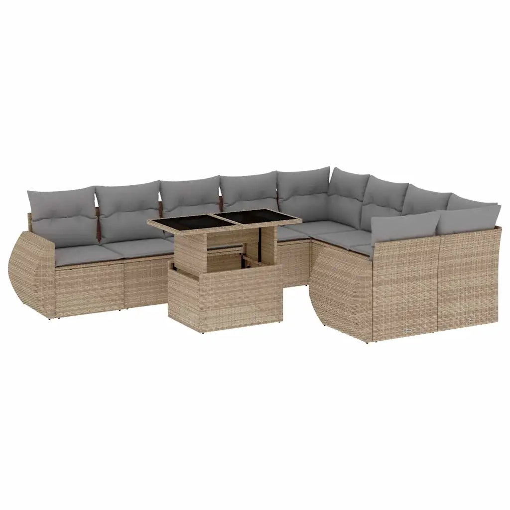 Set Divano da Giardino 10 pz con Cuscini Beige in Polyrattan