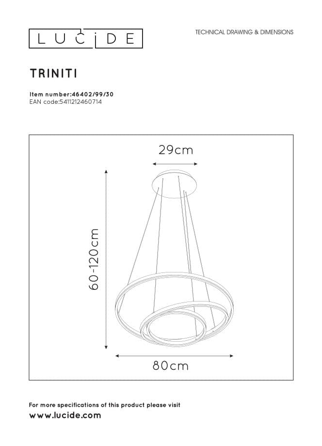 Lampadario Lucide Triniti LED 136W 3000K nero/bianco