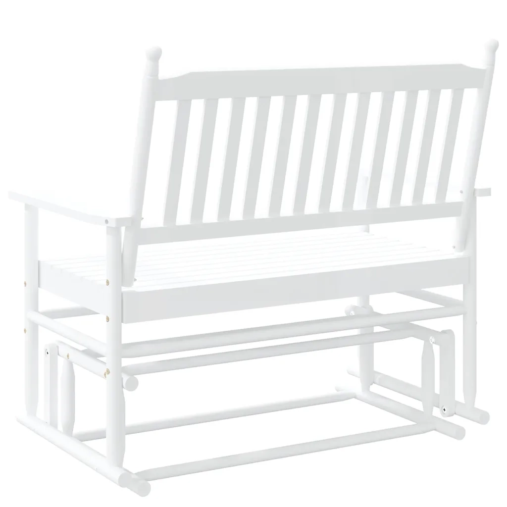Panca a Dondolo-Sgabello-Panca da esterno Bianca 118x70x104,5 cm Legno Massello di Pioppo