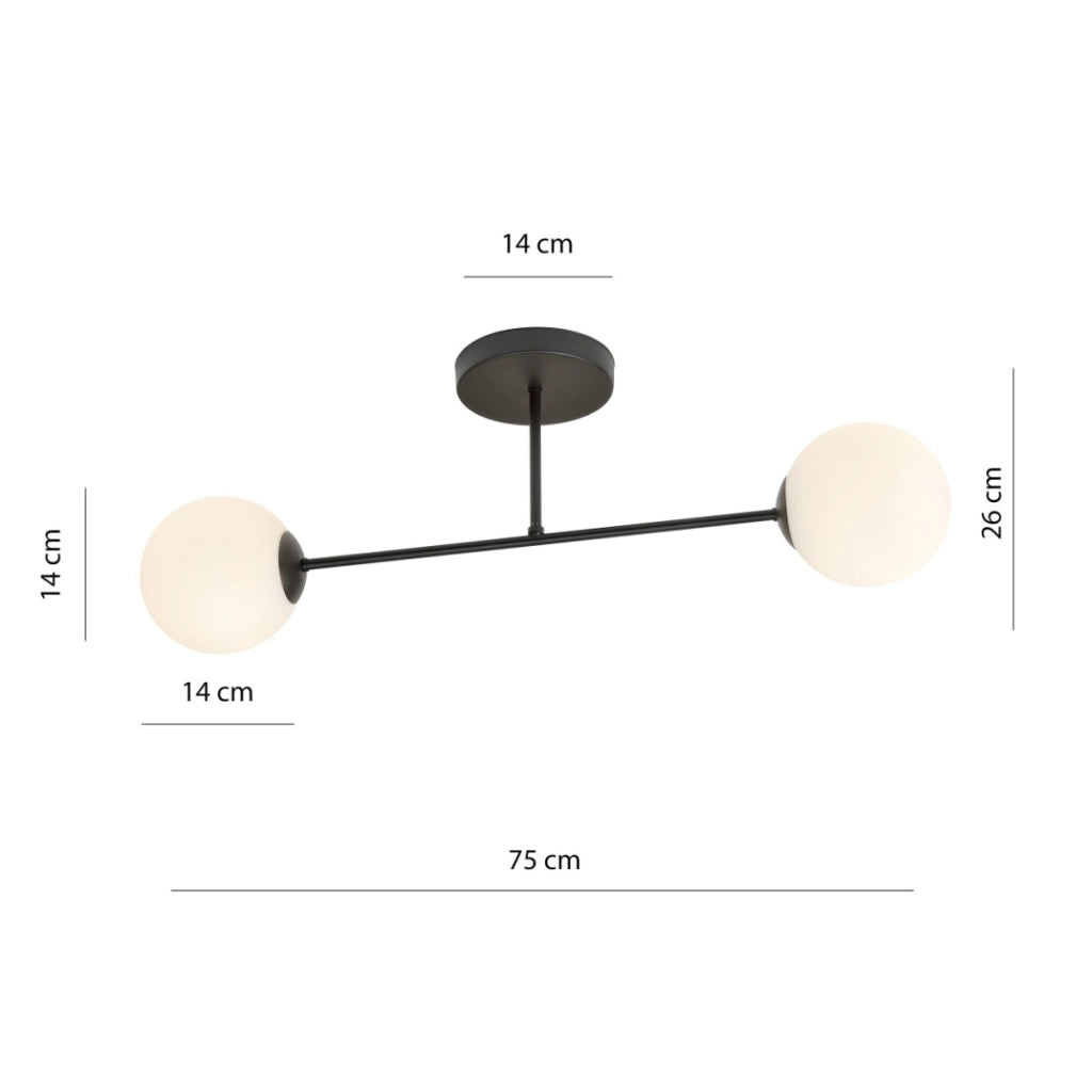 Emibig Plafoniera ROMA 2 2xE14 nero bianco opaco 55cm