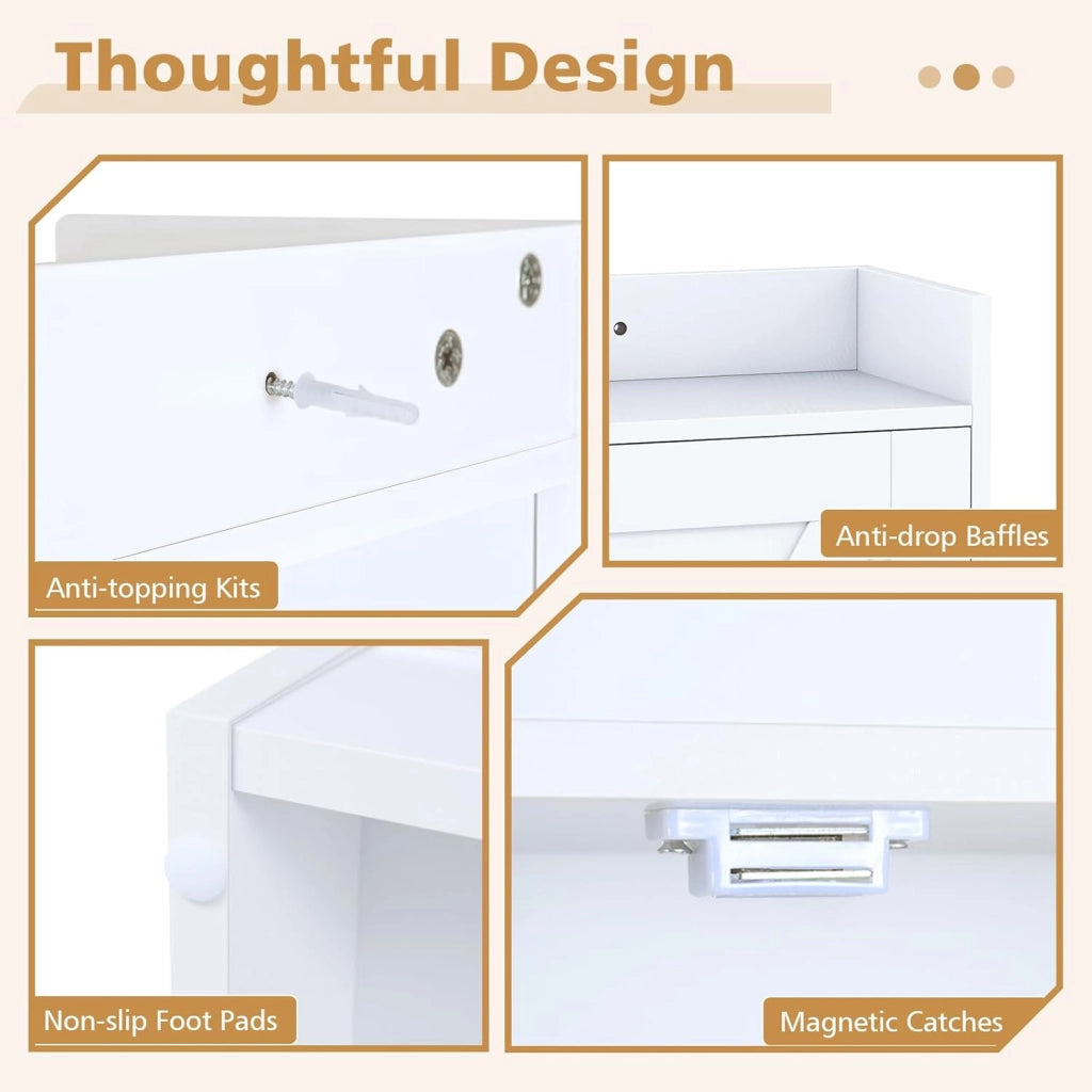 Armadietto per WC da bagno, con 2 ante a battente, ripiani regolabili e scomparti per carta igienica, salvaspazio per WC sopra WC, 81,5 x 19,5 x 172,5 cm (bianco)