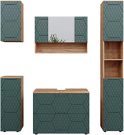 Set mobili bagno Irma, Quercia verde/oro, 5 parti
