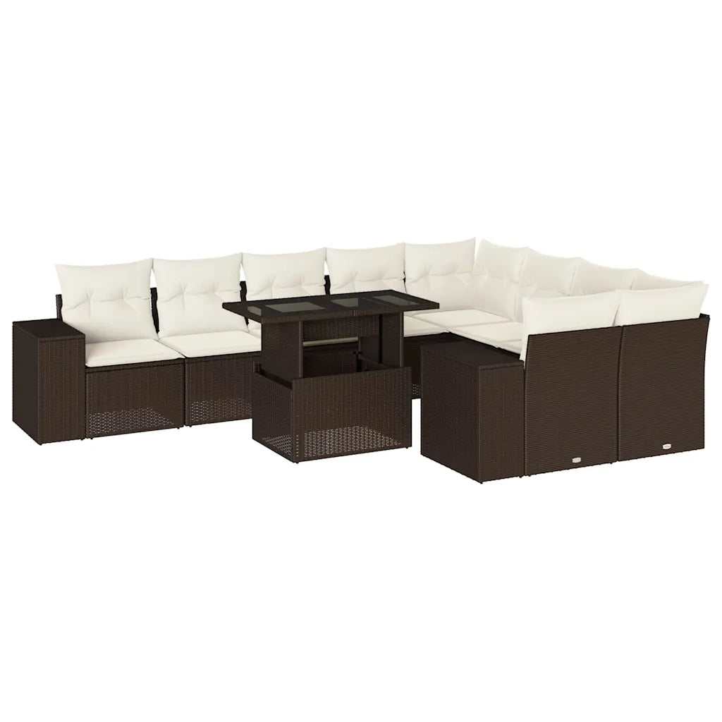 vidaXL Set Divani da Giardino 10pz con Cuscini in Polyrattan Marrone