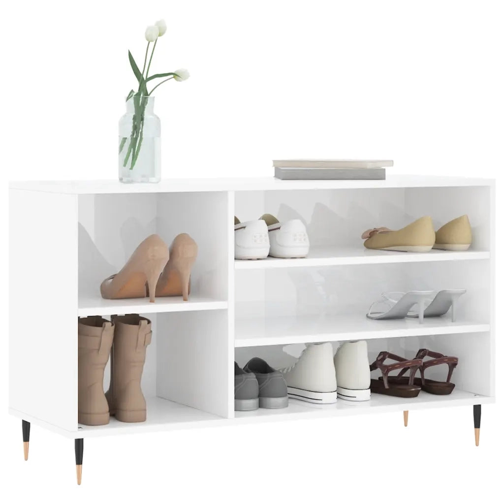 Scarpiera Bianco Lucido 102x36x60 cm in Legno Multistrato 831406