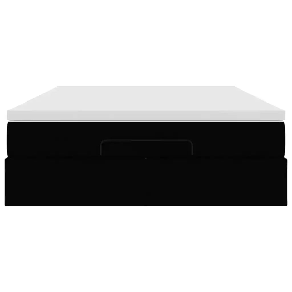 Struttura Letto Pouf con Materasso Nero 140x200 cm in Tessuto