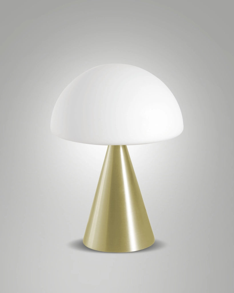 Lampada da Tavolo Blip LED 7W con Regolazione al Tocco e Tecnologia CCT 2700K-4000K, Struttura in Metallo e Vetro Soffiato, Colore Ottone - Blip