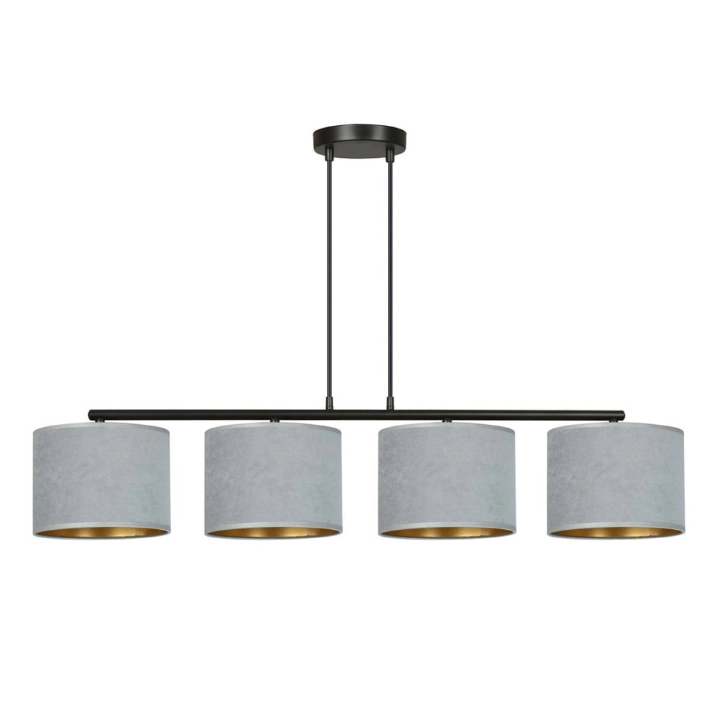 Lampada a sospensione Hilde a 4 luci con paralumi in tessuto effetto velluto