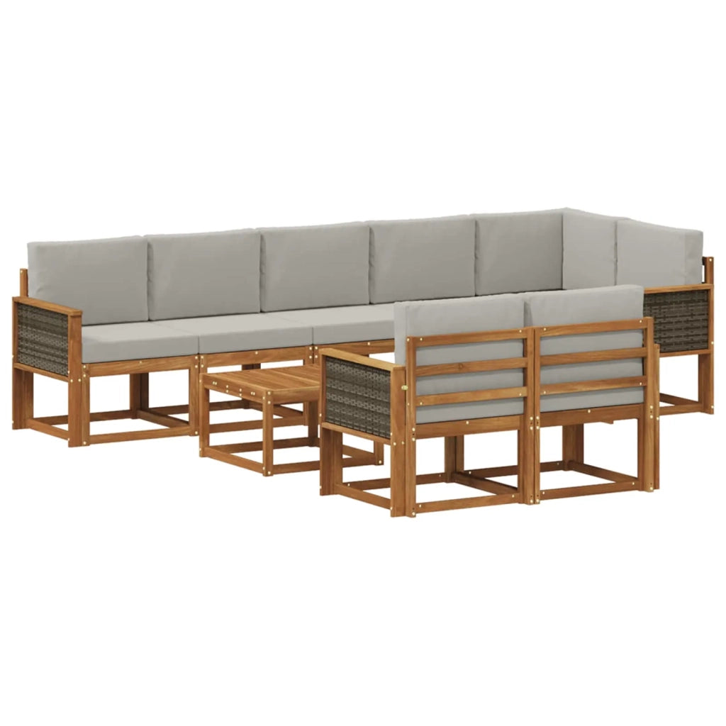 Set di divani da esterno 9 pz Naturale e Grigio Chiaro 3385327