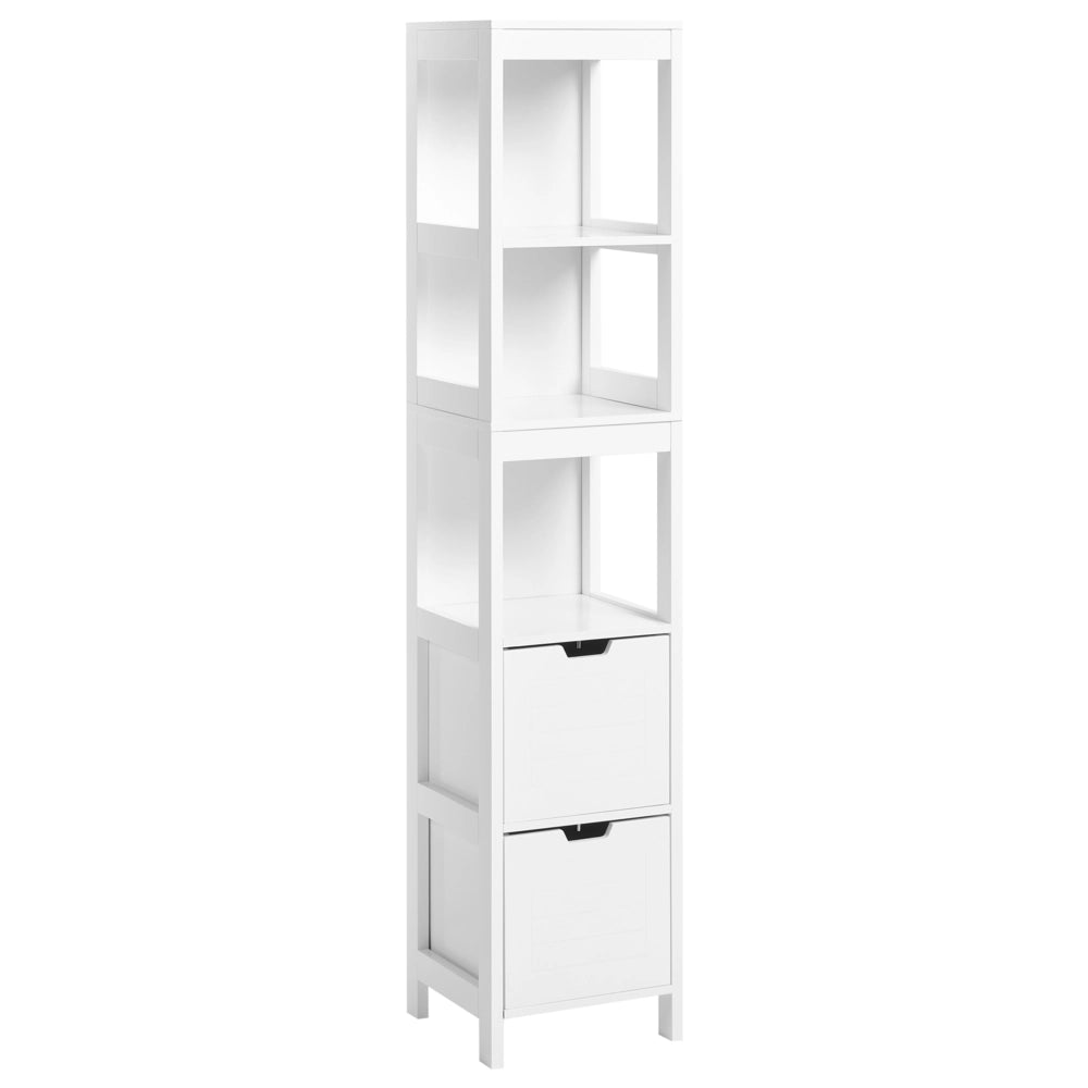 Colonna da Bagno a Terra in MDF 145 x 30 x 30 cm con 3 Ripiani e 2 Cassetti - Design Moderno