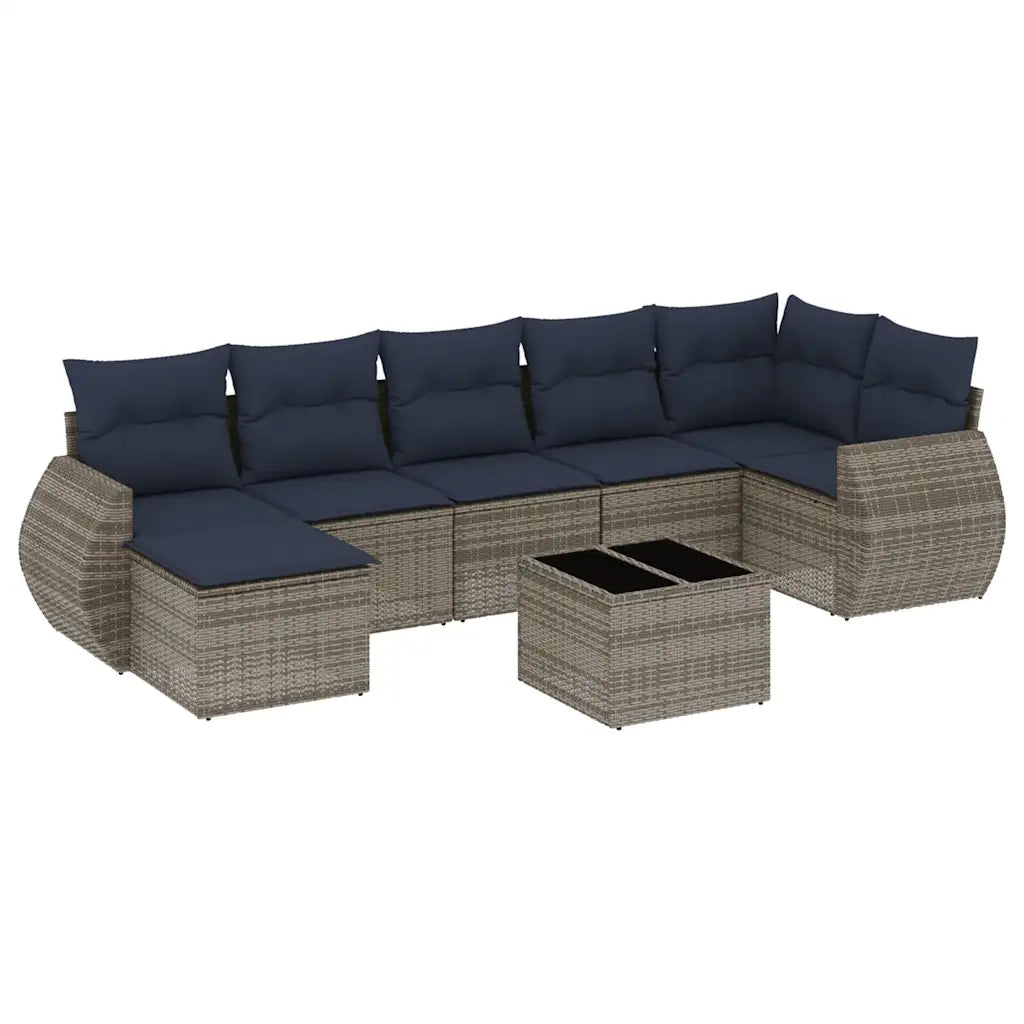 Set Divani da Giardino 8 pz con Cuscini Grigio in Polyrattan 3221690