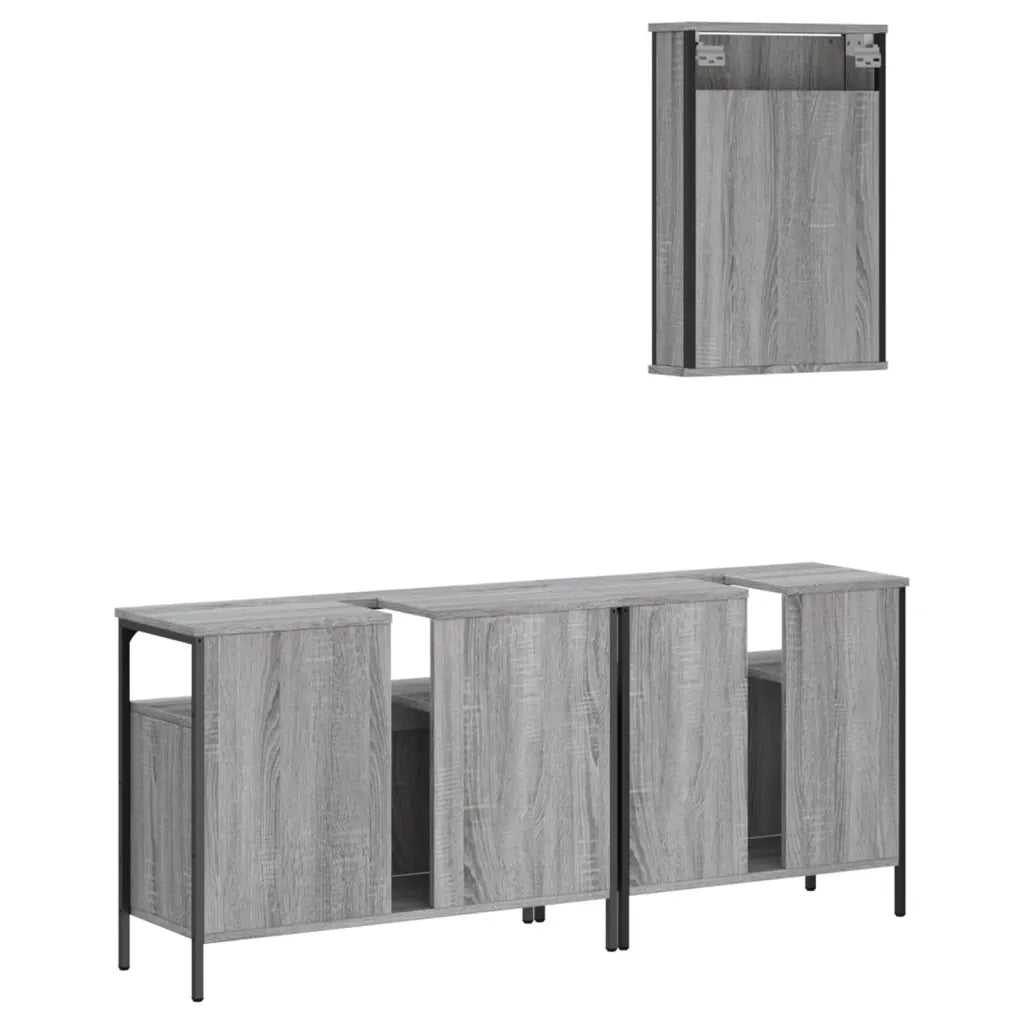 Set Mobili da Bagno 3 pz Grigio Sonoma in Legno Multistrato