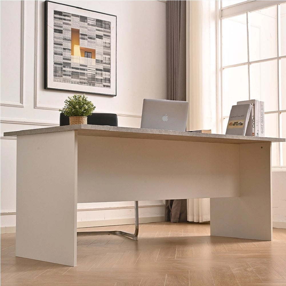 Scrivania per Ufficio in Legno Bianco e Grigio Postazione Lavoro Studio 160x80cm