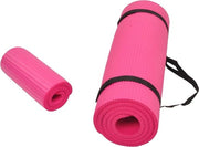 Mat di allenamento yoga multifunzionale 1/2 pollice extra spesso alta densità anti-scissione con cinghia di trasporto (rosa)