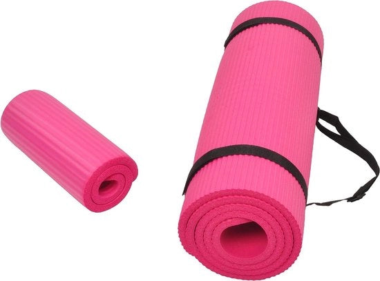 Mat di allenamento yoga multifunzionale 1/2 pollice extra spesso alta densità anti-scissione con cinghia di trasporto (rosa)