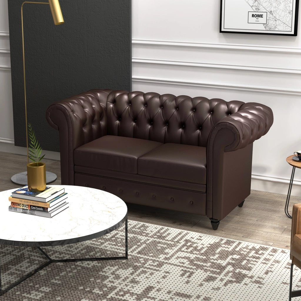 Divano Chesterfield 2 Posti ¨C zephmum ¨C Ecopelle Marrone 160x84x80 cm