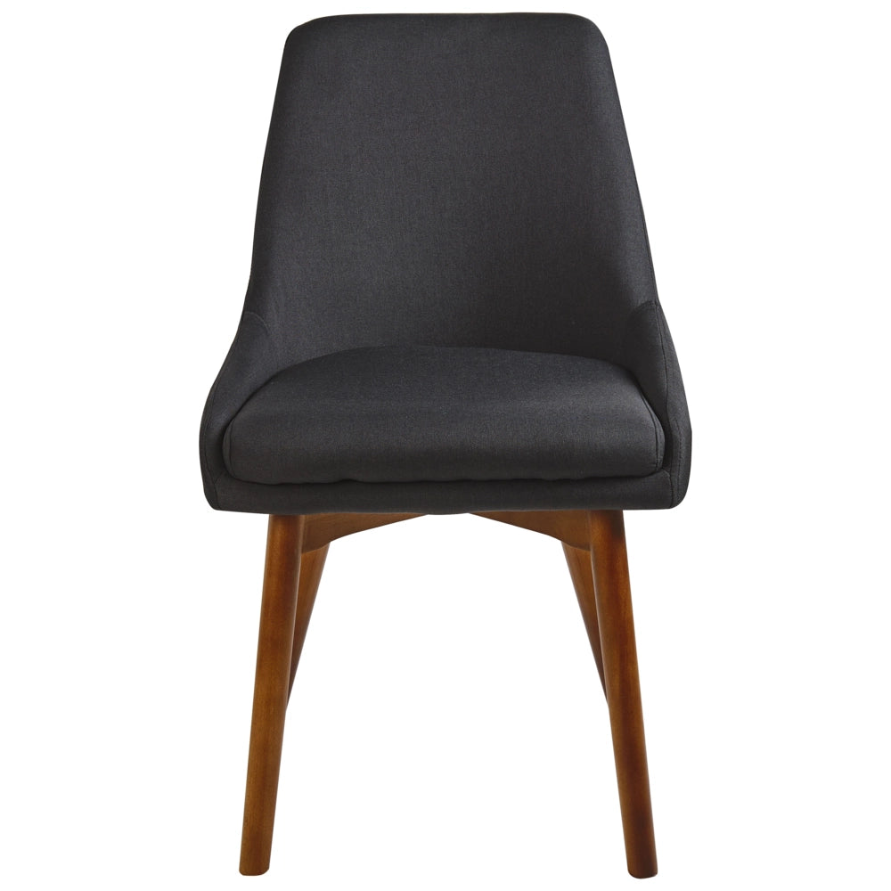 Set di 2 sedie Tessuto in poliestere Nero Gambe in legno massello scuro Sedile spesso imbottito