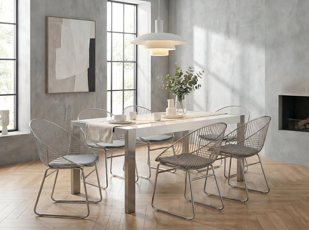 Tavolo Pranzo Acciaio Inox Piano Lucido Bianco Rettangolare 90 x 180 cm stile moderno sala da pranzo soggiorno