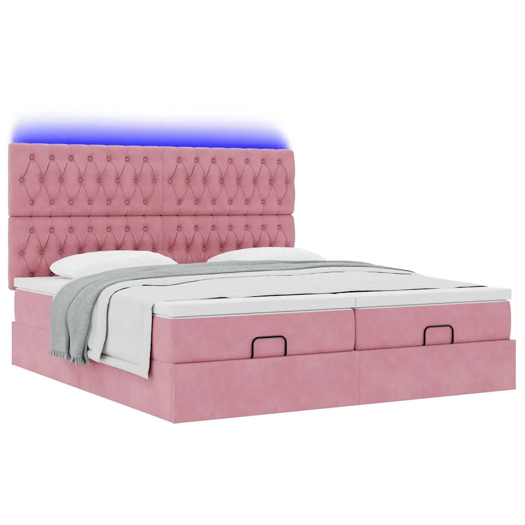 Struttura Letto Pouf con Materassi Rosa 200x200 cm Velluto