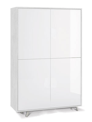 Mobile Multiuso 4 Ante 107x169x41 cm Ossido Bianco/Bianco Lucido
